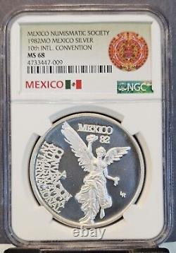 1982 Mexico Silver Medal Numismatic Society 10th Covention Ngc Ms 68 Top Pop