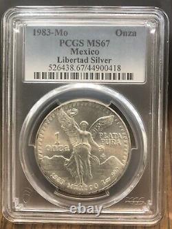 1983-Mo Onza Mexico Libertad Silver Coin PCGS MS67. SKN 0418