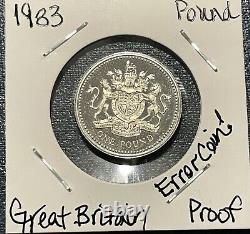 1983 UK PROOF COIN Pound Coin TRIPLE Error Upside Down Weak Anomaly & Silver