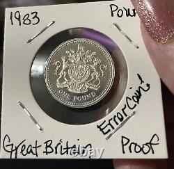 1983 UK PROOF COIN Pound Coin TRIPLE Error Upside Down Weak Anomaly & Silver