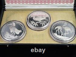 1985 Birds Of Caribbean Silver Proof 3-Coin Collection Display Box & COA