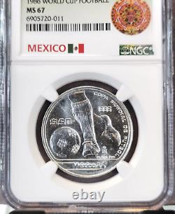 1985 Mexico Silver 50 Pesos Football Player & Ball Ngc Ms 67 Scarce Gem Coin