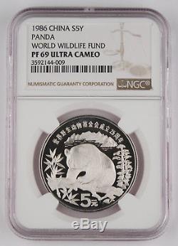 1986 China S5Y Silver Panda Coin NGC PF69 25 Anniversary of World Wildlife Fund