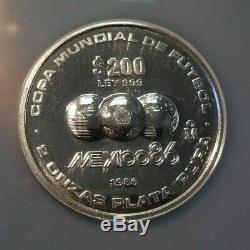 1986 Mexico Silver 200 Pesos World Cup Soccer Ngc Ms 68 High Grade Scarce Coin