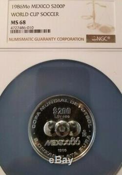 1986 Silver 200 Pesos World Cup Soccer Ngc Ms 68 High Grade Scarce Coin