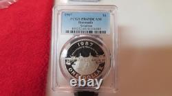 1987 Bermuda Silver 1 Dollar Commercial Aviation Amphibious Plane Pcgs Pr69