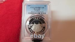 1987 Bermuda Silver 1 Dollar Commercial Aviation Amphibious Plane Pcgs Pr69