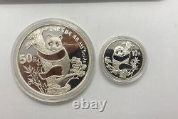 1987 China Panda 2 Coin Silver Proof Set 10 & 50 Yuan Coins w OGP