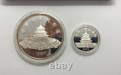 1987 China Panda 2 Coin Silver Proof Set 10 & 50 Yuan Coins w OGP