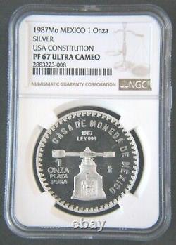1987 Mo Silver Proof Mexico 1 Onza Ngc Pf 67 Ultra Cameo Mintage 5000