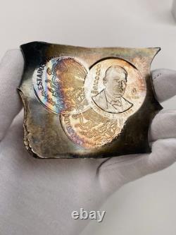 1990 Mexico 100,000 Pesos Silver Pattern KM#? Pn245 Test Strike Plate Toned Error