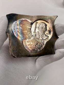 1990 Mexico 100,000 Pesos Silver Pattern KM#? Pn245 Test Strike Plate Toned Error