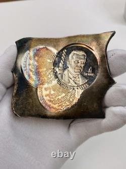 1990 Mexico 100,000 Pesos Silver Pattern KM#? Pn245 Test Strike Plate Toned Error