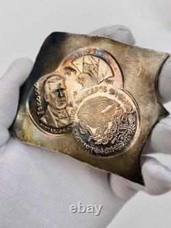 1990 Mexico 100,000 Pesos Silver Pattern KM#? Pn245 Test Strike Plate Toned Error