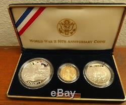 1991 1995 WORLD WAR II 50th ANNIVERSARY COINS 3 COIN PROOF SET $5 GOLD COIN