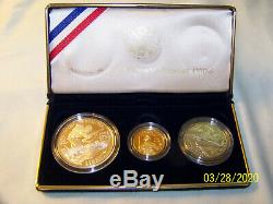 1991-1995 W World War II USA 3 Coin Proof Set. 24 Oz Gold $5 Silver $1 & Halve