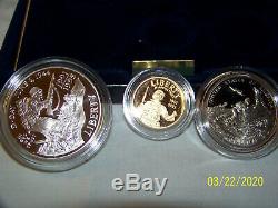 1991-1995 W World War II USA 3 Coin Proof Set. 24 Oz Gold $5 Silver $1 & Halve