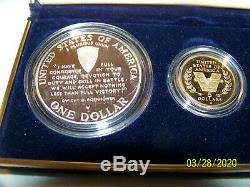 1991-1995 W World War II USA 3 Coin Proof Set. 24 Oz Gold $5 Silver $1 & Halve