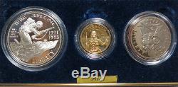 1991-1995 World War II 50th Anniversary 3 Coin Proof Set Gold Silver OGP & COA
