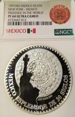 1991 Mexico Silver Medal New York & Mexico World Presence Ngc Pf 64 Ultra Cameo