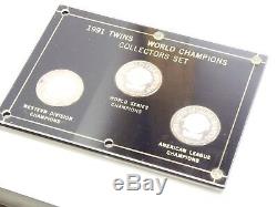 1991 Minnesota Twins World Champion Collectors Set 3-One Ounce Silver Coins