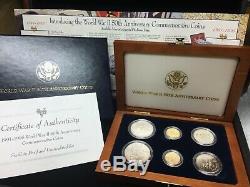 1991 World War II 50th Anniversary 6-Coin Set COA OGB Includes Gold and Silver