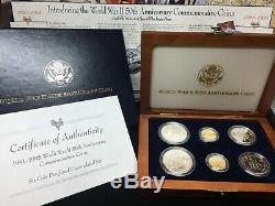 1991 World War II 50th Anniversary 6-Coin Set COA OGB Includes Gold and Silver