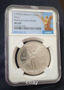 1992 MEXICO LIBERTAD 1 ONZA MISSING FEATHER DETAIL NGC MS 68 Only 31 higher