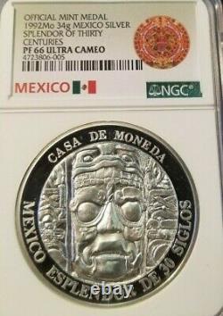 1992 Mexico 34g Silver Medal Splendor Of Thirty Centuries Ngc Pf 66 Ultra Cameo