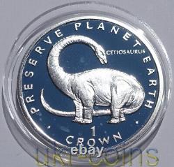 1993 Gibraltar Cetiosaurus 1 Oz Silver Proof Coin Dinosaur Prehistoric Animal