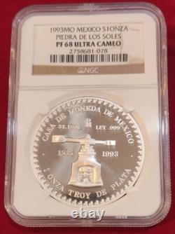 1993 Mexico 1.0 oz. Piedra De Los Sole. 999 Silver coin PF 68 Ultra Came