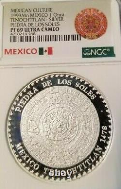 1993 Mexico Silver Medal Tenochtitlan Piedra De Los Soles Ngc Pf 69 Ultra Cameo