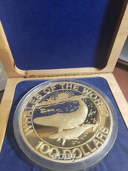 1993 Whales Of The World Fine Silver Kilo Coin Bahamas With Wooden Box And Coa