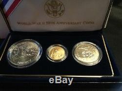 1993 World War II 3 Coin Uncirculated Set ($5 Gold, Silver Dollar & Half Dollar)