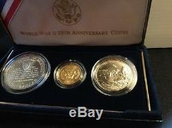 1993 World War II 3 Coin Uncirculated Set ($5 Gold, Silver Dollar & Half Dollar)