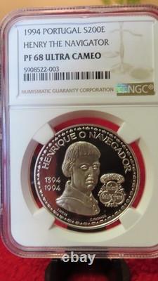 1994 Portugal Henry the Navigator 200 Escudos Silver Coin NGC PR PF 68