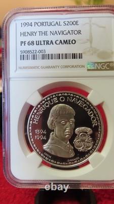 1994 Portugal Henry the Navigator 200 Escudos Silver Coin NGC PR PF 68