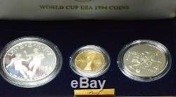 1994 World Cup USA 3 Coin Gold & Silver Commemorative Proof Set with Box + COA
