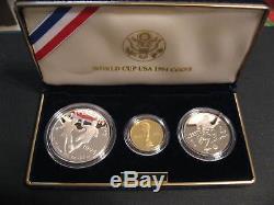 1994 World Cup USA 3-coin proof set, $5 gold coin, silver dollar and half dollar