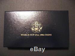 1994 World Cup USA 3-coin proof set, $5 gold coin, silver dollar and half dollar