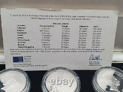 1995 9X SILVER PROOF COIN FULL BOX SET + COA 50th ANNIVERSARY OF WORLD WAR 11