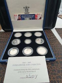 1995 9X SILVER PROOF COIN FULL BOX SET + COA 50th ANNIVERSARY OF WORLD WAR 11