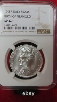 1995 Italy Silver 5000 Lire Birth Of Pisanello Ngc Ms 67 Rare Gem Top Pop