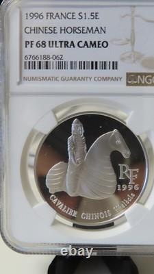 1996 France CHINESE HORSEMAN SOLDIER SILVER 10 FRANCS 1.5 EURO NGC PF68