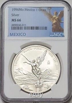 1996 Mexico Libertad 1 Oz. Silver Coin NGC MS66