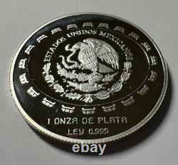 1997 Mexico Silver 1 Oz 999 Disco De La Muerte Skull Proof 5 Peso Coin