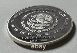 1997 Mexico Silver 1 Oz 999 Disco De La Muerte Skull Proof 5 Peso Coin