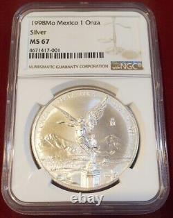 1998 Mexico LIBERTAD 1.0 oz. 999 Silver coin KEY DATE, NGC Certified MS 67