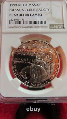 1999 BELGIUM SILVER 500 FRANCS BRUSSELS CULTURAL CITY NGC PF 69 gorgeous