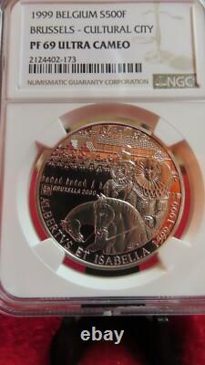 1999 BELGIUM SILVER 500 FRANCS BRUSSELS CULTURAL CITY NGC PF 69 gorgeous